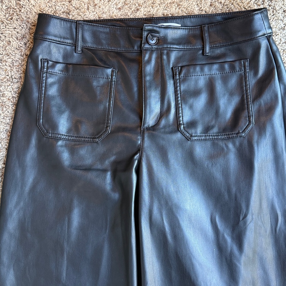 LOFT Palmer Wide Leg Crop Pants in Faux Black Leather
